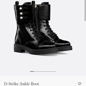Dior D-Strike Combat Ankle Boots Black Calfskin Leather Size [size 6)